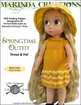 Springtime Outfit Dress and Hat Doll Knitting Pattern for Disney Animator Dolls