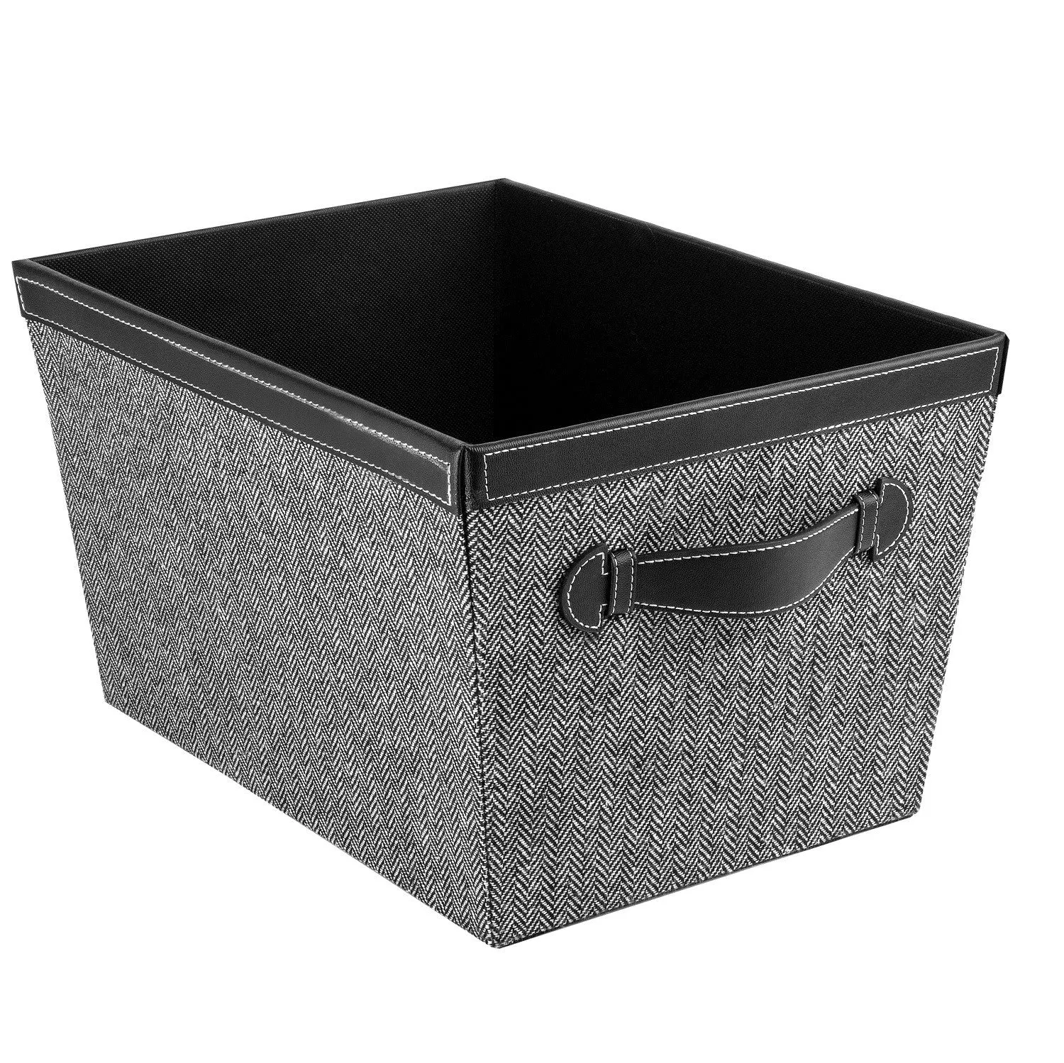 Storage Bin with Handles, Herringbone Black