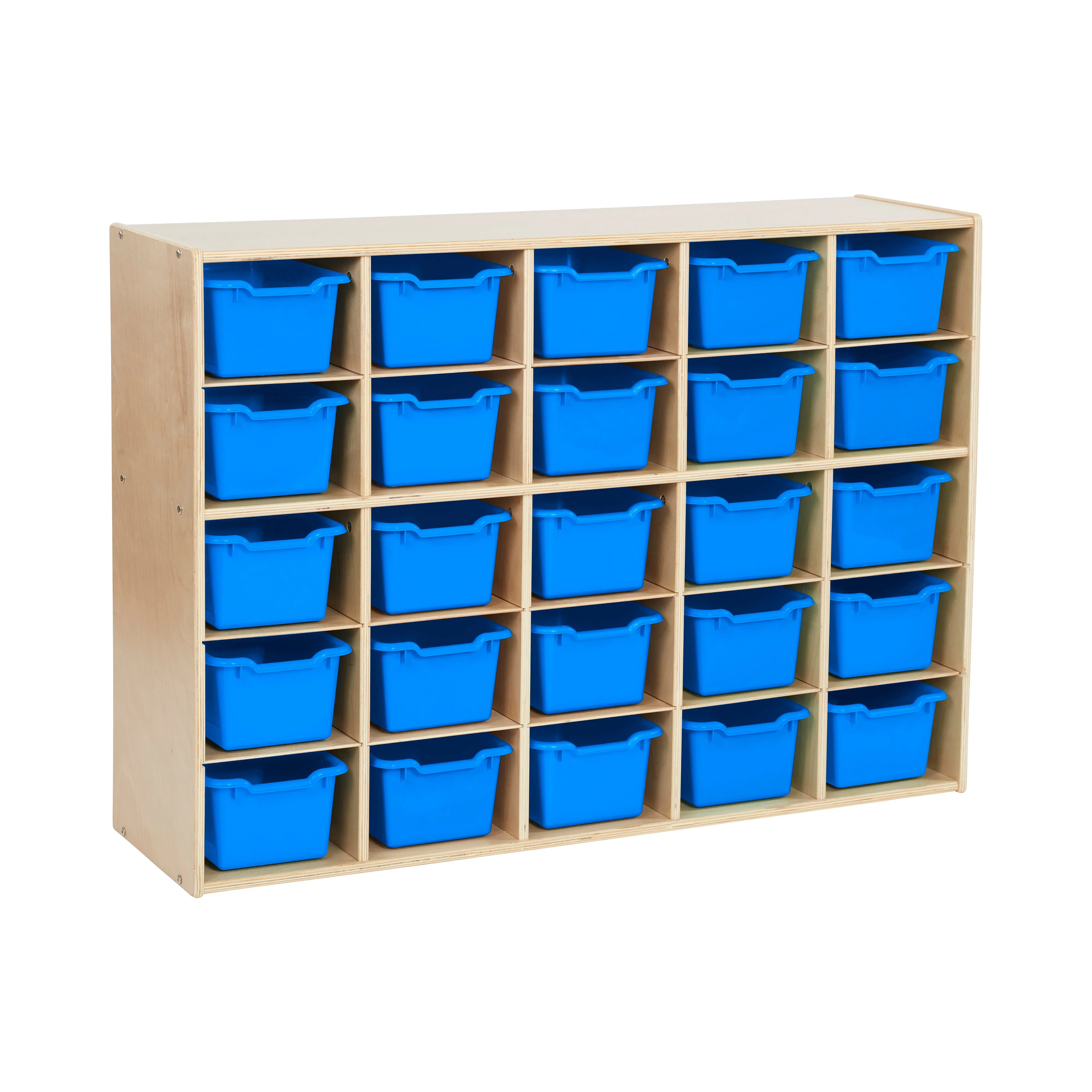 Streamline 25 Cubby Tray Cabinet with Scoop Front Storage Bins, 5x5, Natural, Classroom Furniture