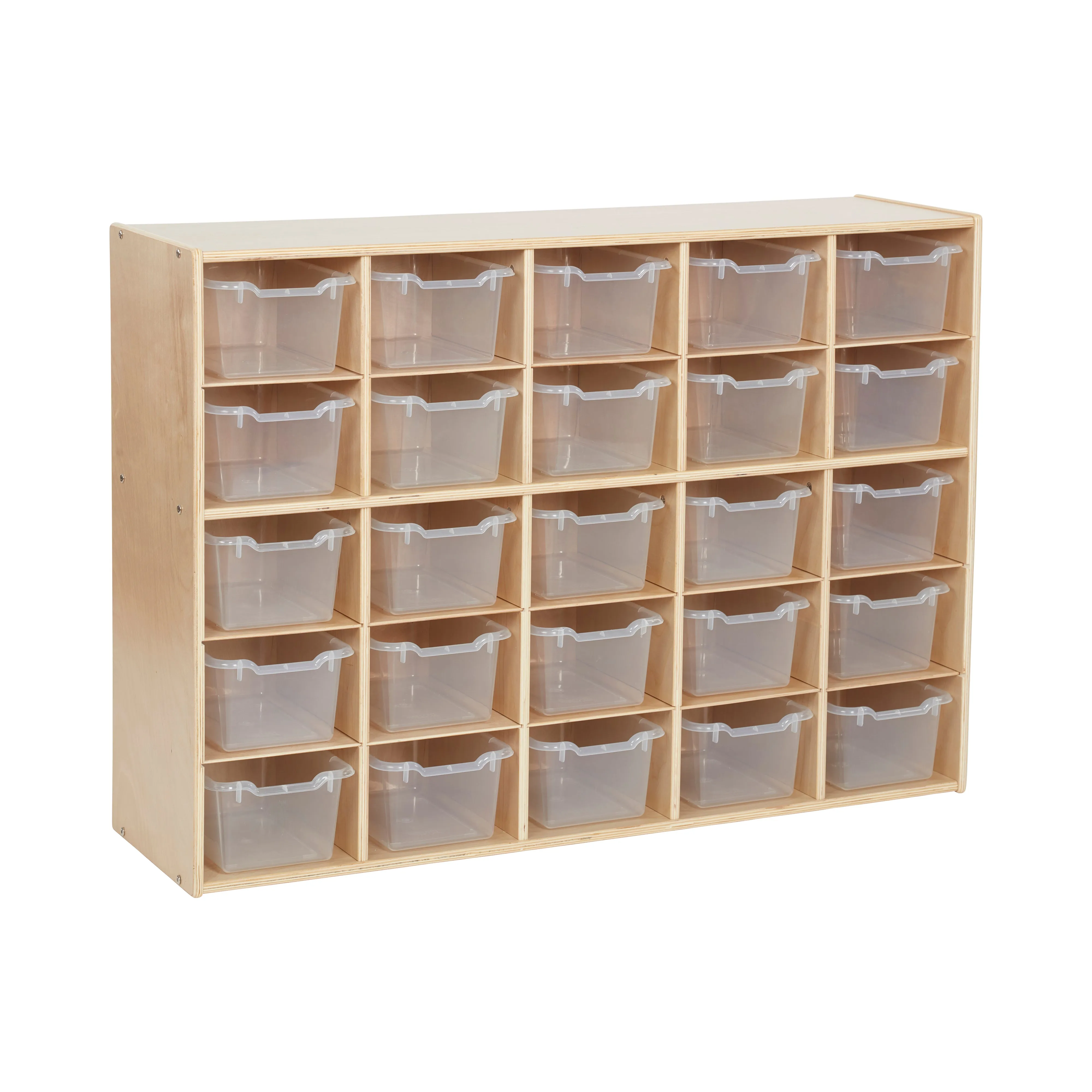 Streamline 25 Cubby Tray Cabinet with Scoop Front Storage Bins, 5x5, Natural, Classroom Furniture