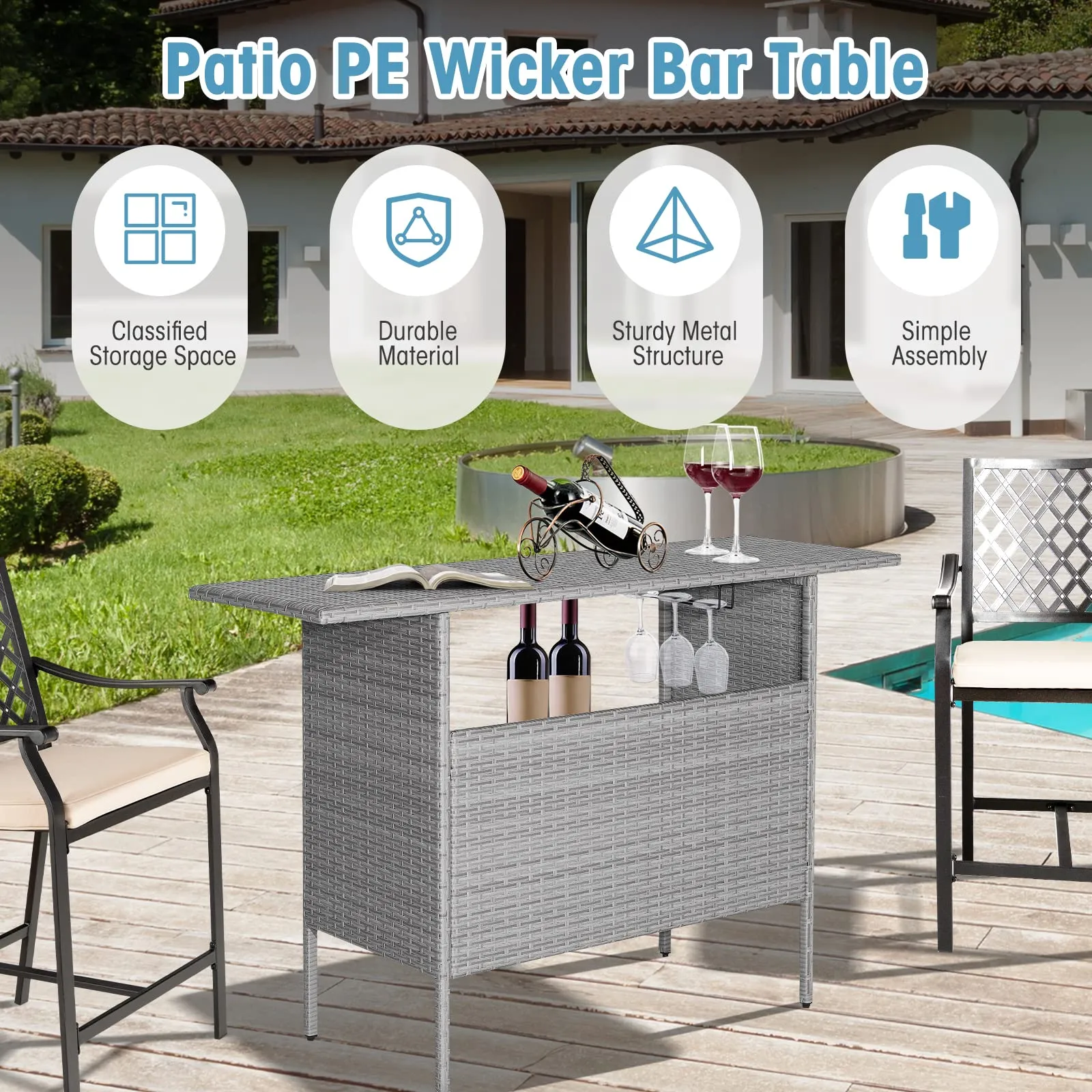 Tangkula Outdoor Wicker Bar Table