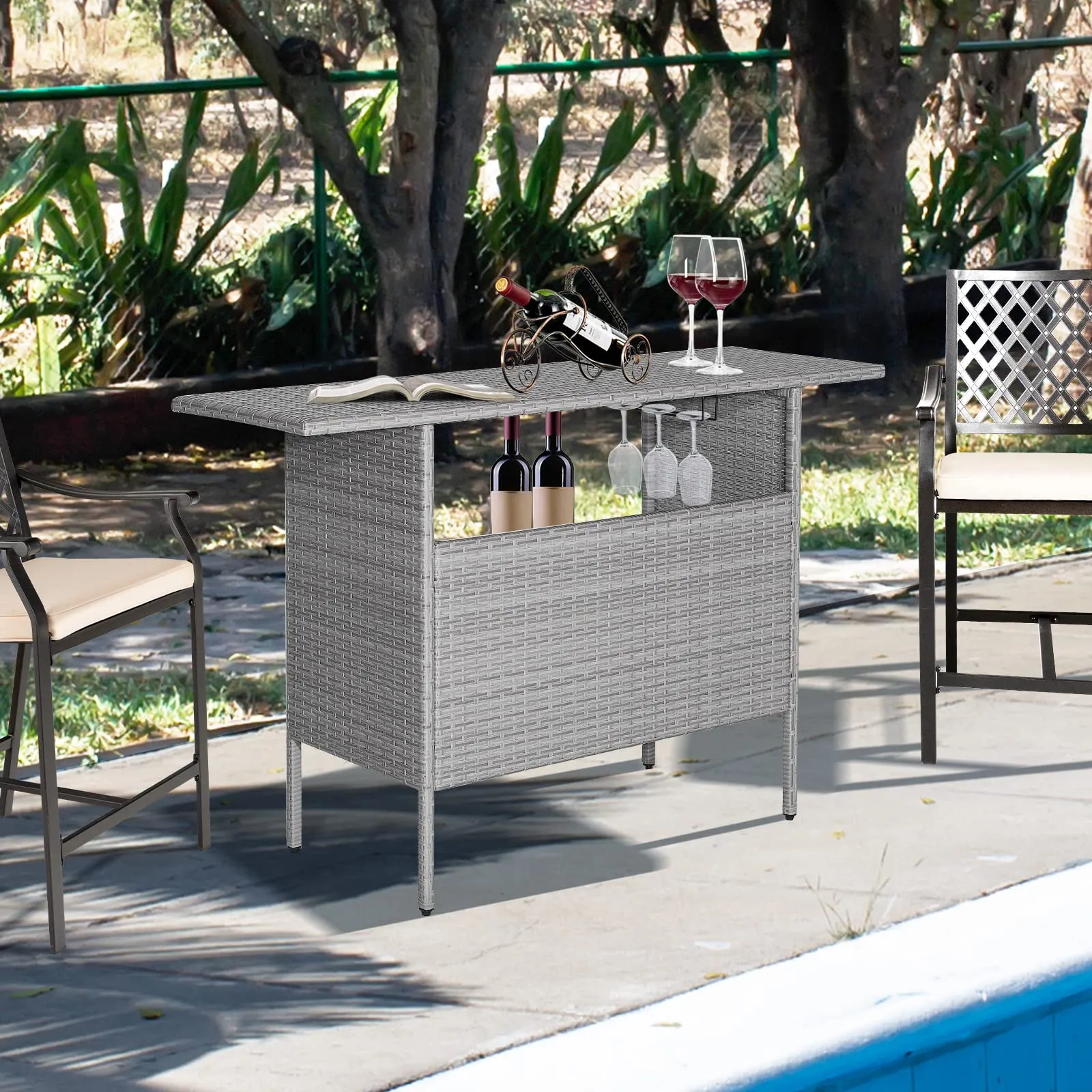 Tangkula Outdoor Wicker Bar Table