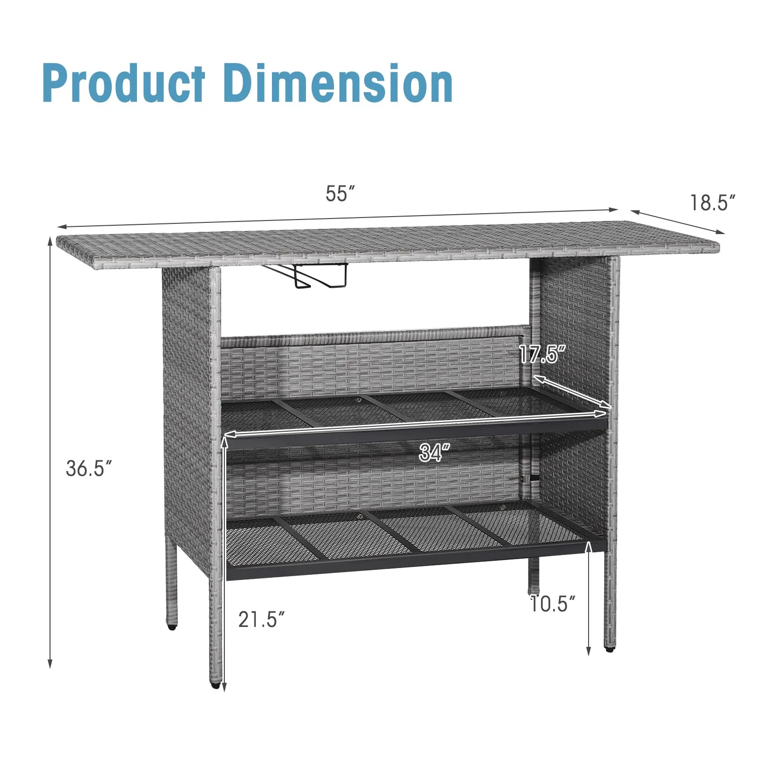 Tangkula Outdoor Wicker Bar Table