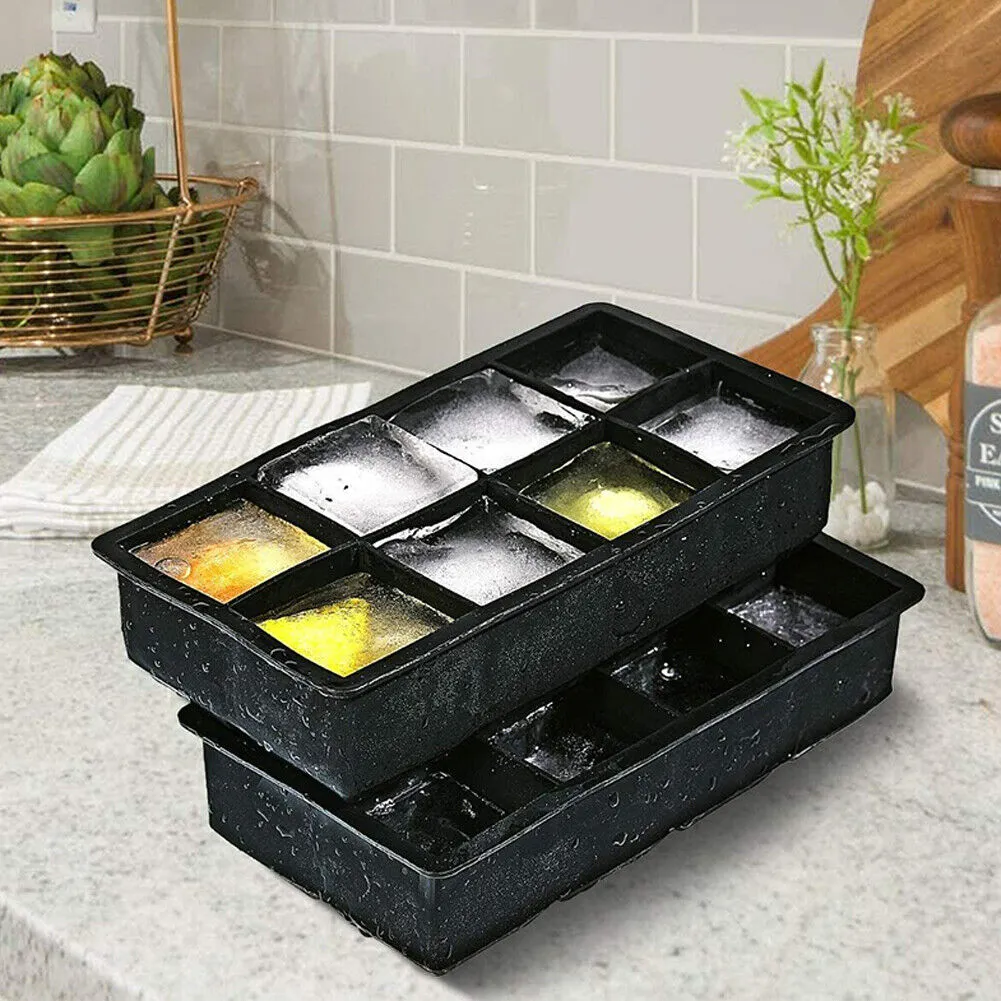 US 4-8 Pack  Ice Cube Trays with Lids Large Size Silicone Square Ice Cube Molds