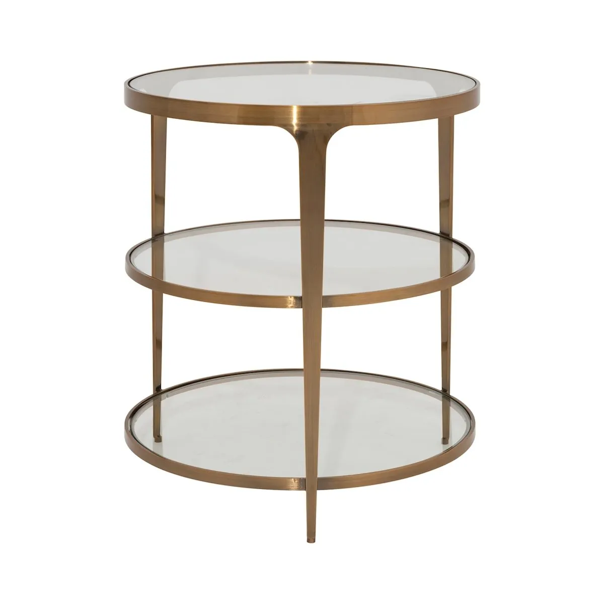 Vienna Round Glass Top Side Table in Antique Brass and Glass