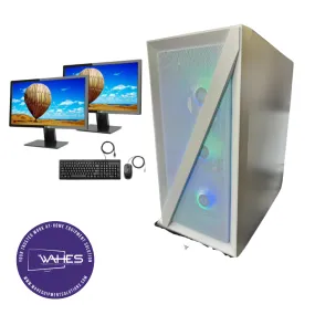 WHITE CUSTOM BUILD  Refurbished GRADE A Dual Desktop PC Set (20-24" Monitor   Keyboard and Mouse Accessories):Intel I5-7500T @ 3.5 GHZ|NVIDIA 1080 - 8GB| 16GB Ram| 256 GB SSD 1 TB HDD |WIN 11|Arise Work from Home Ready