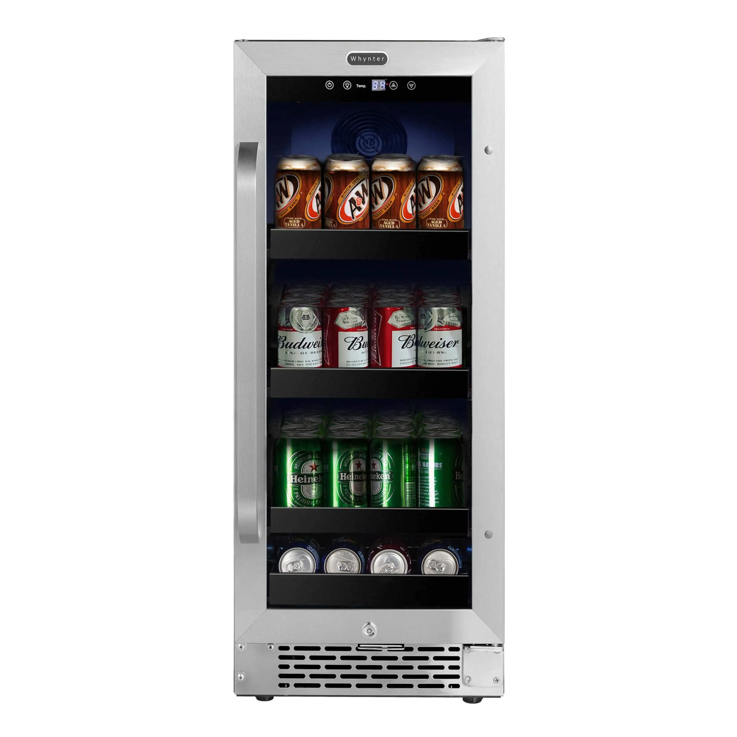 Whynter 15 inch Built-In 80 Can Undercounter Stainless Steel Beverage Refrigerator with Reversible Door BBR-838SB