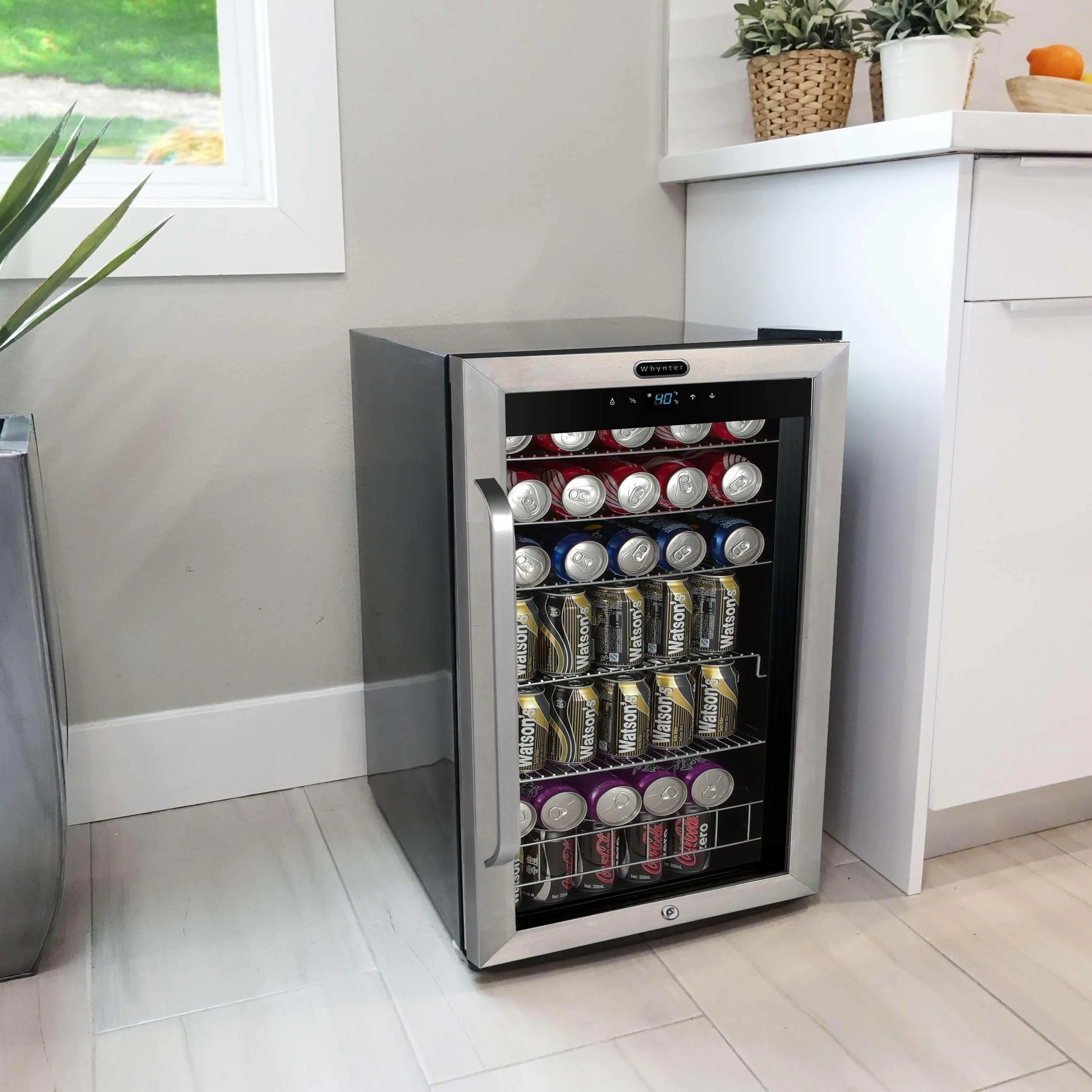 Whynter Freestanding 121 can Beverage Refrigerator with Digital Control and Internal Fan BR-1211DS