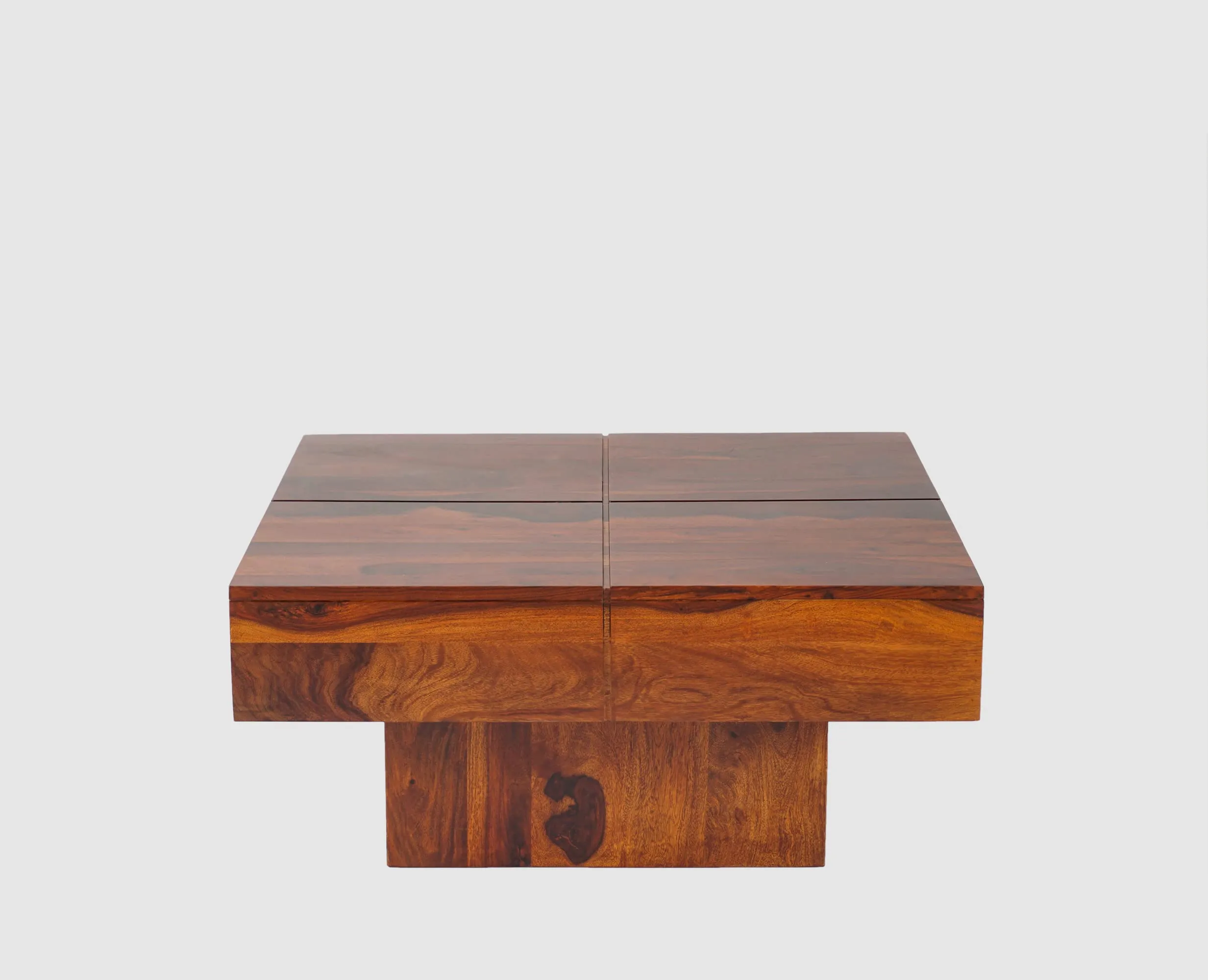 WOODEFLY Sheesham Wooden Coffee Table for Living Room | Square Centre Table | Solid Wood Coffee Table with No Storage | Tea Table in Maple Finish