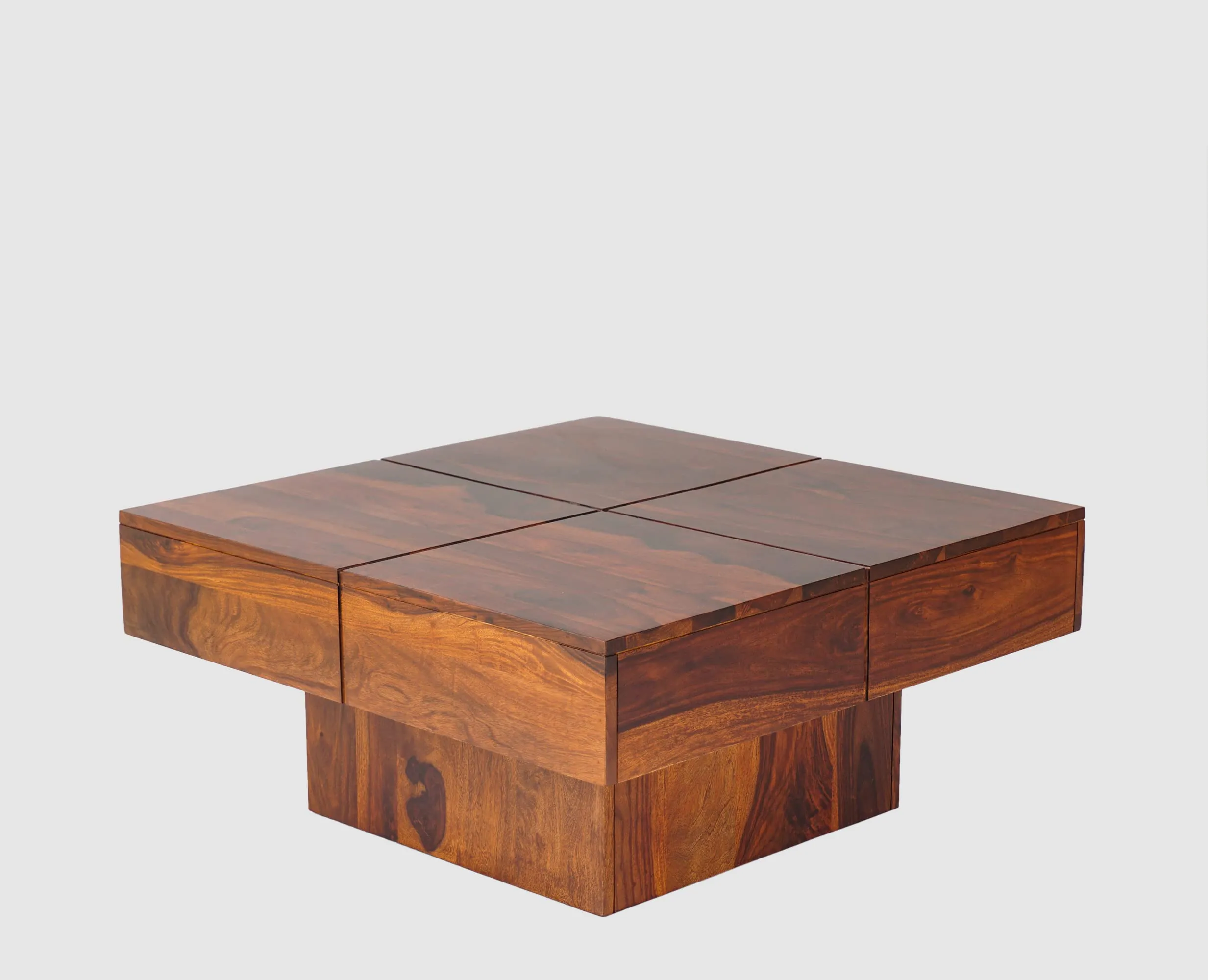 WOODEFLY Sheesham Wooden Coffee Table for Living Room | Square Centre Table | Solid Wood Coffee Table with No Storage | Tea Table in Maple Finish