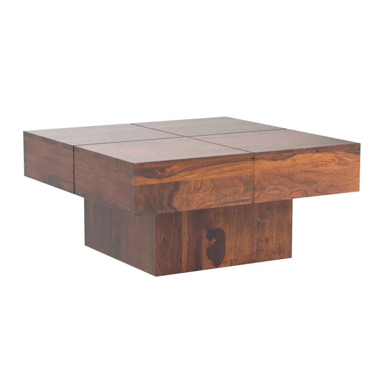 WOODEFLY Sheesham Wooden Coffee Table for Living Room | Square Centre Table | Solid Wood Coffee Table with No Storage | Tea Table in Maple Finish