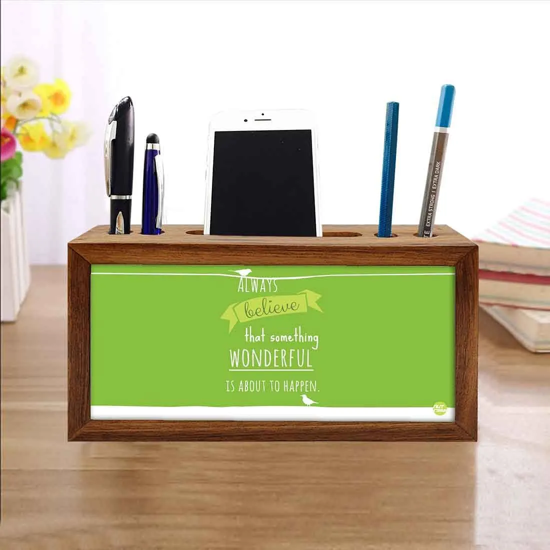 Wooden Pen Stand for Office - Always Believe