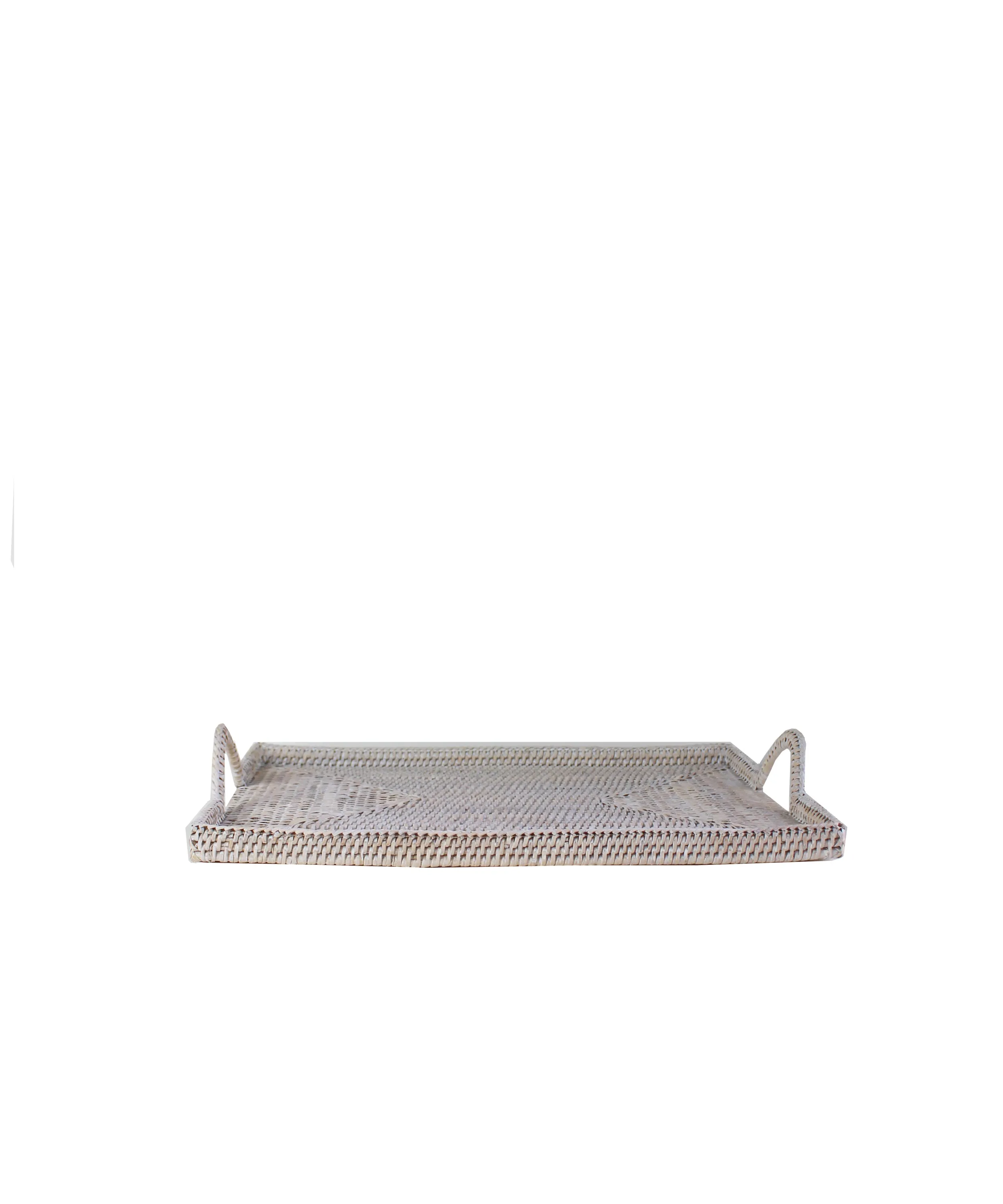 Woven Rectangular Serving Tray with Handles, White Wash