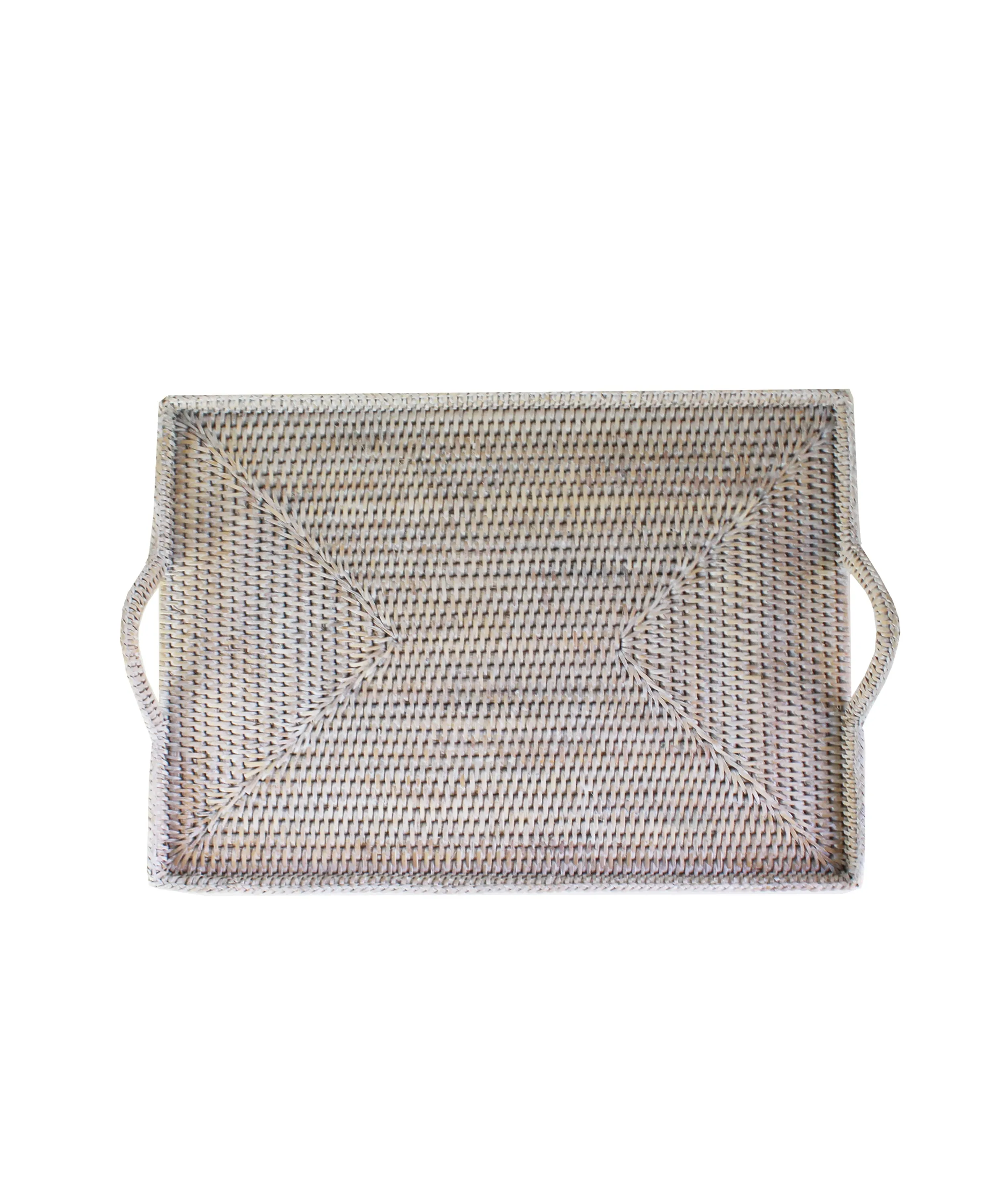 Woven Rectangular Serving Tray with Handles, White Wash