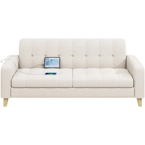 Yaheetech 2-Seater Fabric Sofa Loveseat with USB Ports