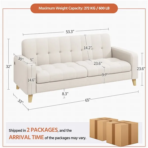 Yaheetech 2-Seater Fabric Sofa Loveseat with USB Ports