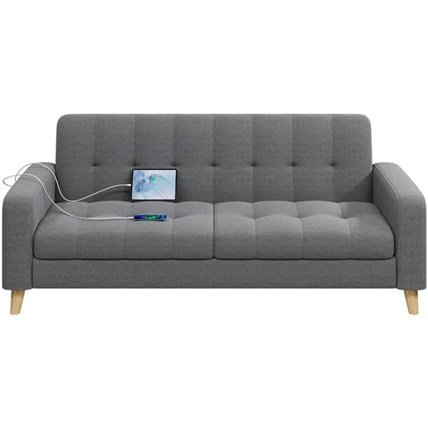 Yaheetech 2-Seater Fabric Sofa Loveseat with USB Ports