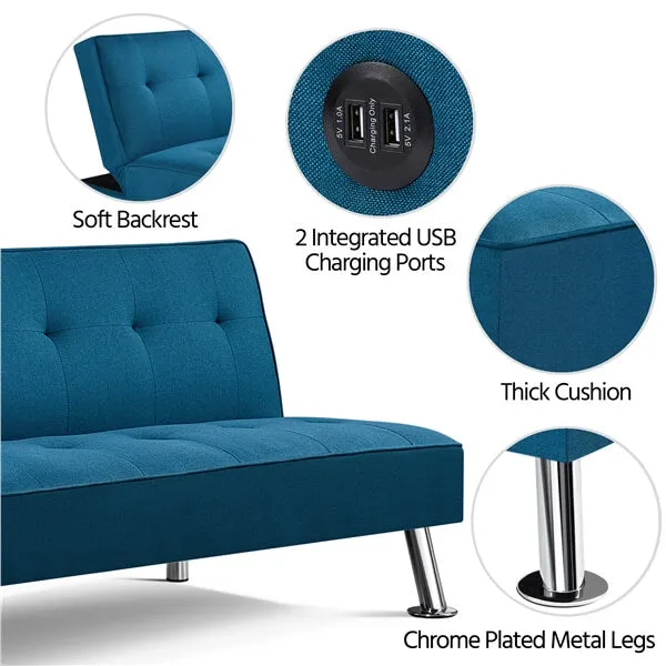 Yaheetech Convertible Futon Sofa Bed w/ USB Ports