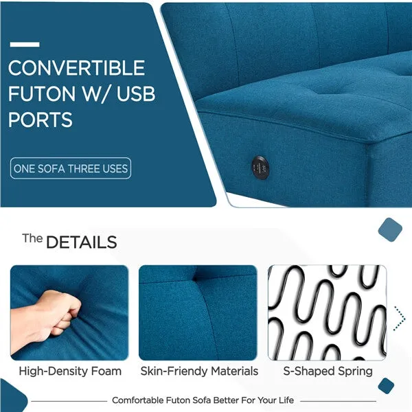 Yaheetech Convertible Futon Sofa Bed w/ USB Ports