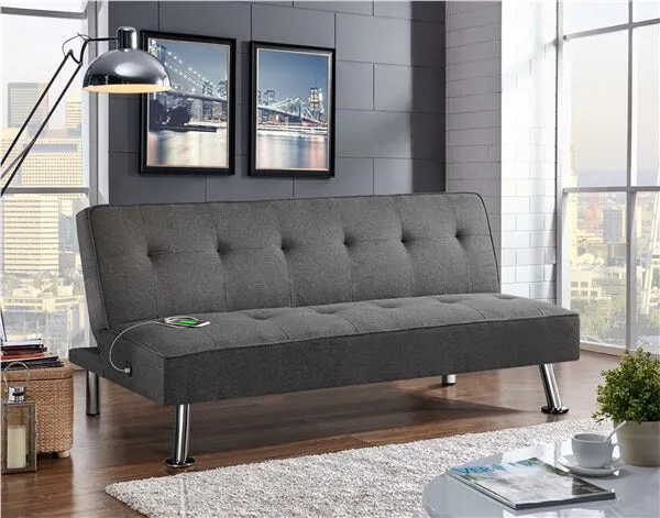 Yaheetech Convertible Futon Sofa Bed w/ USB Ports